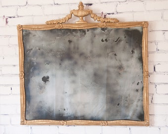 Antiqued Silver Mirror in Antique Wood Frame, Handmade Mirror, 36X33