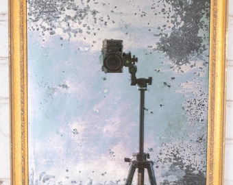 Antiqued Silver Wall Mirror: Distressed Vintage Wood Frame (19.5 x 16 Inches)