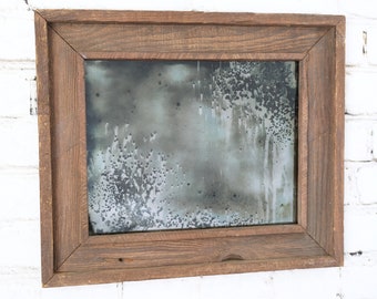Antiqued Silver Mirror, Rustic Wood Framed Wall Mirror, 19x16
