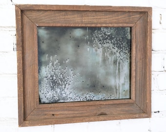 Antiqued Silver Mirror, Rustic Wood Framed Wall Mirror, 19x16
