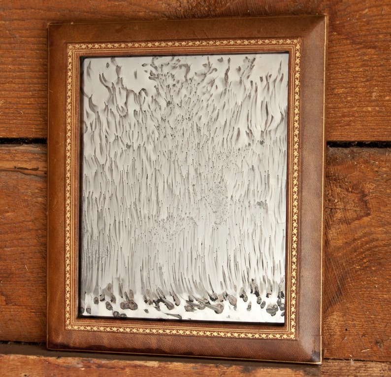 Antiqued Silver Mirror Leather Framed Distressed