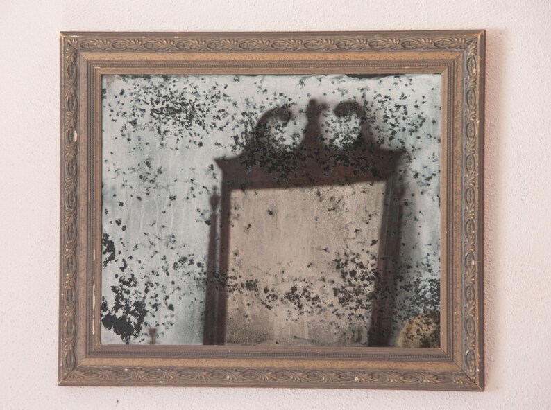 Antiqued Silver Mirror Wood Framed Wall Handcrafted