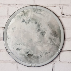 Antiqued Silver Round Mirror, 17 Inch Round Silver Mirror image 1