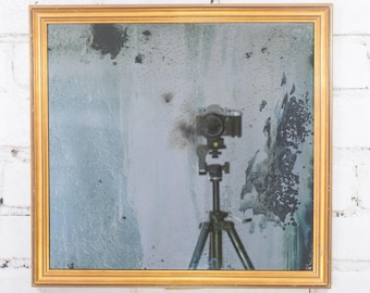 Handcrafted Antiqued Silver Wall Mirror: Gold Tone Frame (17 x 16)