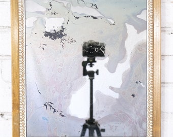 Antiqued Silver Glass Wall Mirror in Vintage 18x15 Wood Frame, Hand Made Mirror