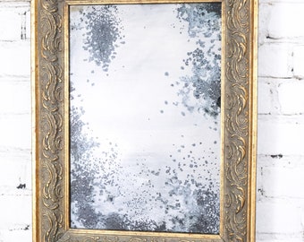 Ornate Gold Frame Wall Mirror, Distressed Silver Mirror, Silvered Glass Mirror, 24 x 18