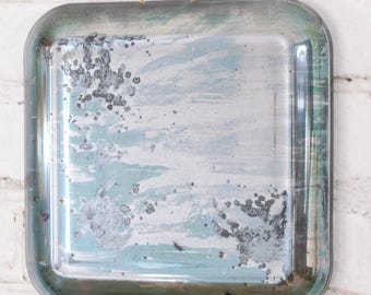 Hand Silvered Glass Wall Art: Aged Aqua Black Silver Decor