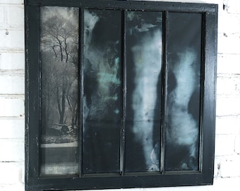 Antiqued Window Pane Mirror Art