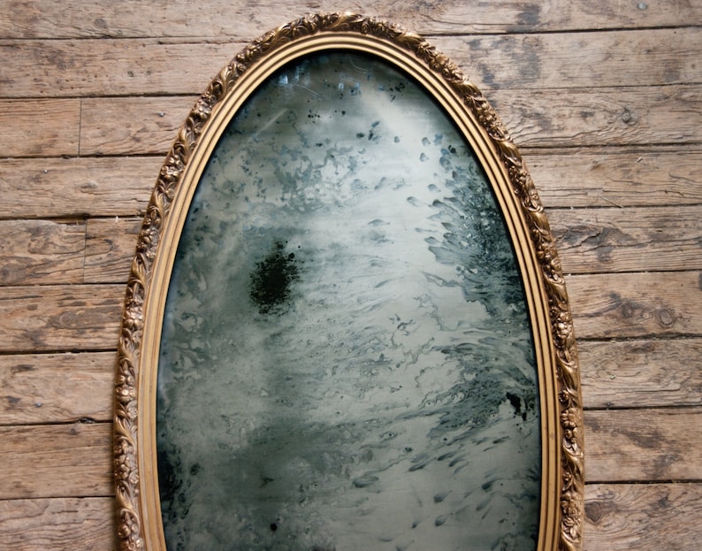 Oval Antiqued Silver Mirror 39x21 Silvered Glass Mirror Etsy