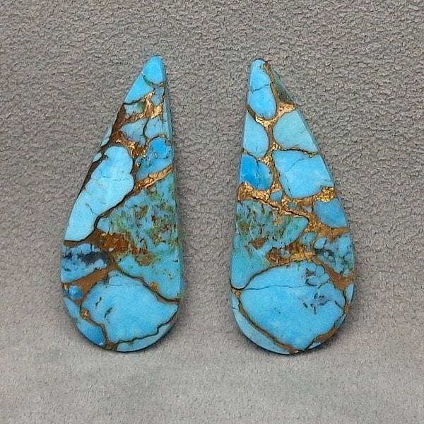 KINGMAN TURQUOISE with BRONZE Matched Pair of Cabochons Set of 2