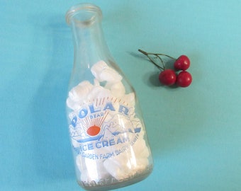 Vintage Garden Farm Dairy Milk Bottle - Polar Bear Ice Cream - Heavy Glass - One Quart - Dairy Advert -  Mid Century 1950's