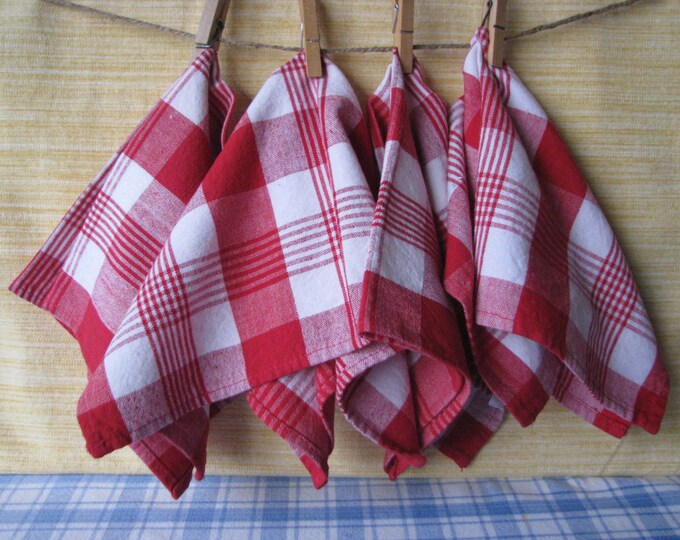 Vintage Cloth Napkins Red White Stripe Check Set of 4 Etsy