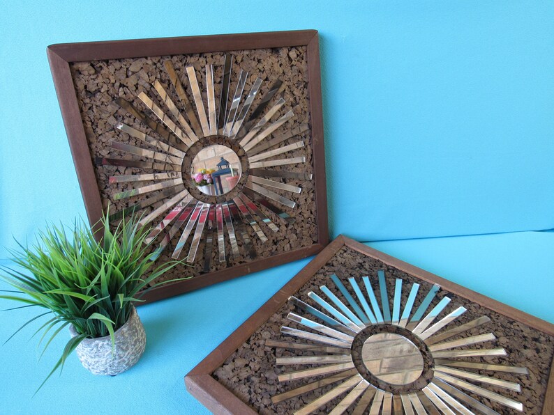 Mirror Sunburst Wall Art Cork And Hangings Decor Groovy Home Set Of 2 13 X Vintage 1970 S