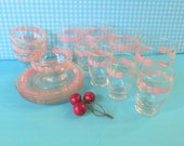 Vintage Pyrex Gooseberry Glass Dishes - YOU CHOOSE 4- Juice Glass - Tumbler - Sherbet Dishes - Plates - Pink Flowers Sets of 4 - 1970 39 s
