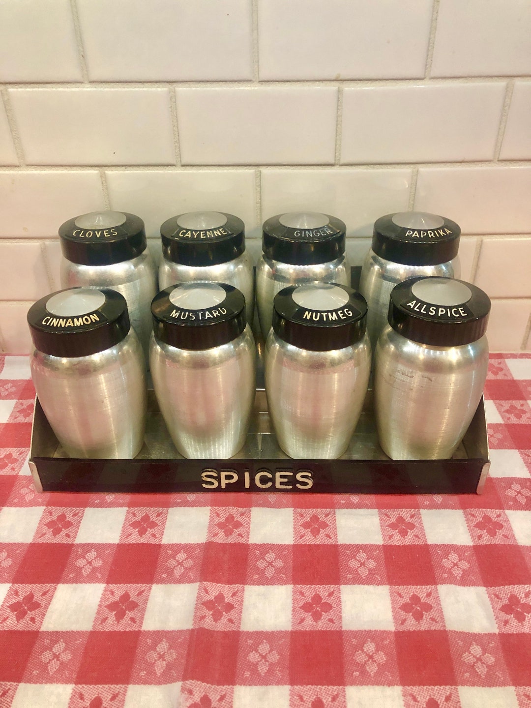 Kromex Pink Spice jars w/Rack, Super Rare, Vintage Mid Century