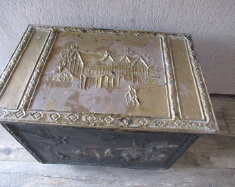 Dollhouse Miniature Embossed Brass Firewood Box