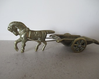 Vintage Brass Horse And Cart Ashtray Pin Dish Ring Holder Horse Décor Equestrian Gift