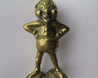 Vintage Cheeky Lucky Pixie Imp Brass Ornament Decor Pagan Gift