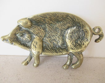 Vintage Brass Pig Wild Boar Hog Pin Dish Ashtray Trinket Holder