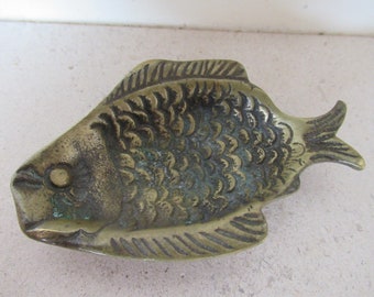 Vintage Brass Fish Ashtray Match Holder Striker Pin Dish Ring Dish Fisherman's Gift