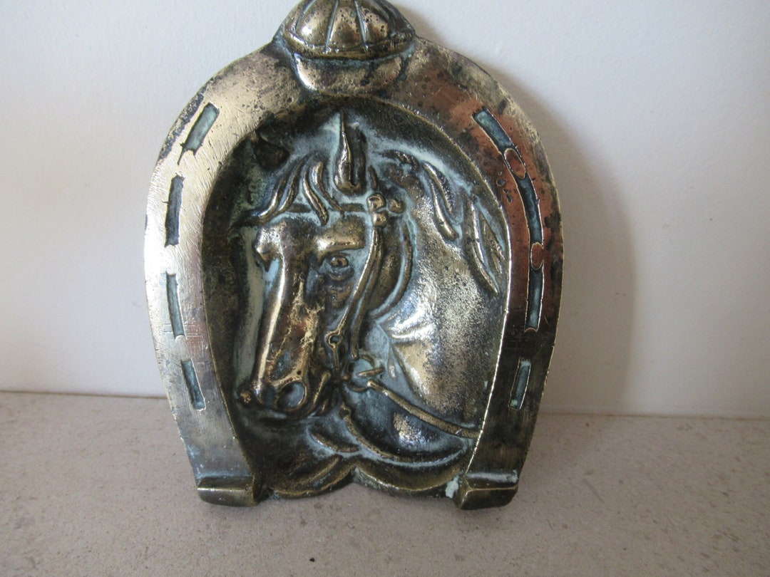 Vintage Brass Horse Head Inside A Horseshoe Ashtray With A Etsy