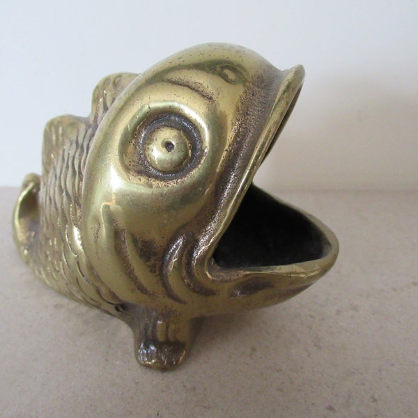 Vintage Brass Fish Ashtray Match Holder Striker Pin Dish Ring Dish Fisherman's Gift