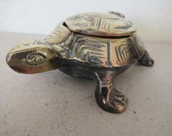 Vintage Tortoise Matchstick Holder Lighter Ashtray Trinket Box