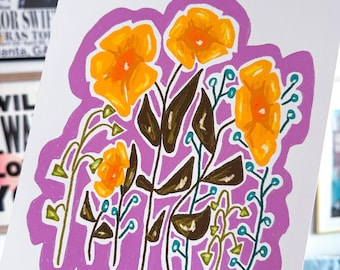 Purple and Yellow Florals Digital Art Print