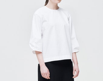 Minimalist casual blouse made of OEKO-TEX certified cotton poplin ready to ship, Statement office top, Spring - Summer capsule collection