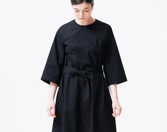 Robe ample en coton de printemps avec ceinture et poches latérales, robe robe surdimensionnée avec épaules tombantes et manches 3\4, robe midi en coton