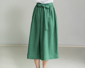 Soft linen relaxed summer boho skirt with pockets, Gathered high waist maxi flax skirt, Flattering summer wear, Resort capsule collection