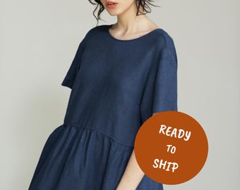 V-back Pure Linen Dress with Pockets Resort Soft Flax Tent Robe Summer Wear for Capsule Wardrobe Minimalist Travel Lover Kaftan Party Dress