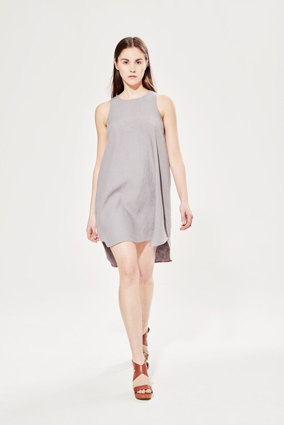 Loose Linen Dress Bluish Grey Linen Dress Linen Dresses for woman GIA dress Linen Tank Dress Linen Tunic Dress Spaghetti Strap Dress