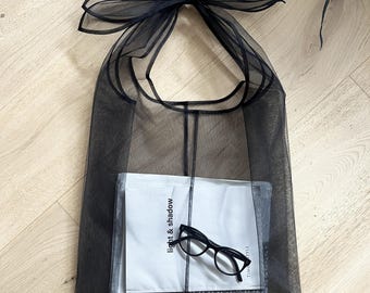 Sheer Shoulder Bag Tulle Shopper with Bow Ties Creative Gift Packaging Minimalist Reusable Market Tote Bag Birthday Present Wrap Idea