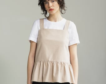 Statement top from high quality cotton twill, Square neckline ruffled trim top, A-line peplum top, Summer capsule wardrobe