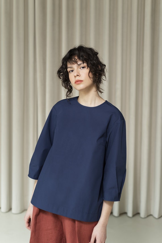 Crisp Cotton Poplin Shirt Comfortable Office Blouse Versatile Feminine Crew Neck Top Spring Capsule Wardrobe Casual Minimalist Wear