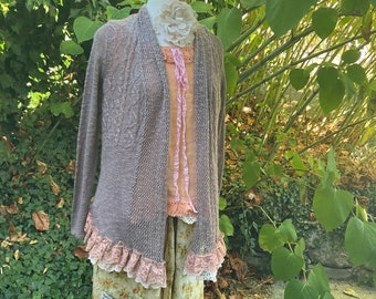 Forestcore Cardigan Upcycled Fawn Taupe and Cream Romantic Airy Fairytale