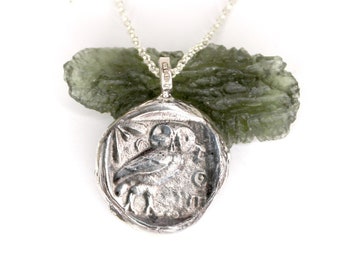 STERLING SILVER - Owl of Athena Coin Pendant - Greek Mythology - Wisdom Symbol Necklace