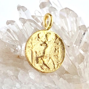 Pendentif cerf, pendentif stag d’or - Artemis/Diana - Pendentif pièce d’or