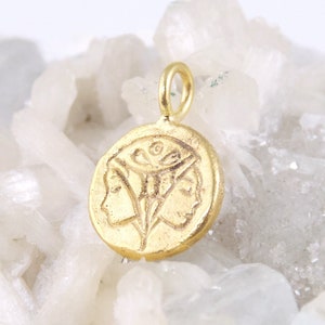 Gold Zodiac Necklace, Celestial Jewelry, Gemini - Gold horoscope twins  - DOUBLE SIDED