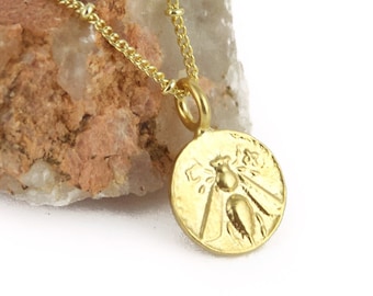 Honey Bee Pendant, Gold Bee - BeeKeeper Charm - Honey Bee Gold Necklace