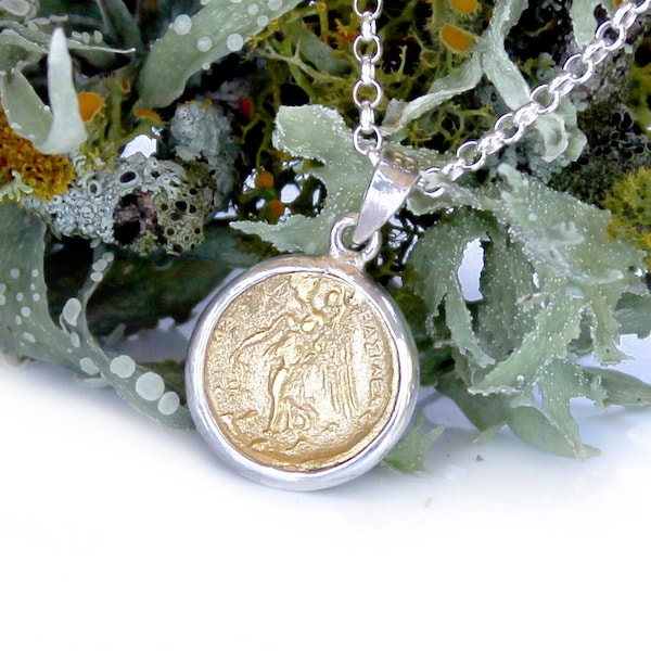 Nike Gold Pendant - small coin pendant - Sterling Silver - Mini Coin Pendant