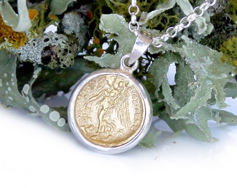 Nike Gold Pendant - small coin pendant - Sterling Silver - Mini Coin Pendant