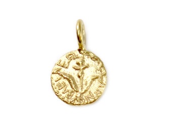 Tulip Coin - Widows Mite Gold Coin Pendant - Small Coin Pendant