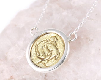 Collar de oro de Piscis - Collar para combinar con otros - Plata de ley - Oro - Collar del zodíaco Piscis