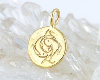 Astrology Pisces Pendant - Gold Horoscope Pendant - Gold Astrology Necklace - Pisces Pendant, Charm