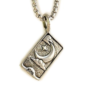 Moon Tarot Card - Silver Pendant Necklace - Sun and Moon - astrology, celestial, occult, pagan