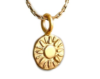 Sun Charm Pendant Necklace - Gold Small Mini Sun - Celestial Solar Symbol - Sun and Moon