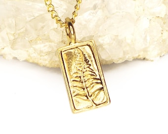 Gold Fern Pendant - Morel Mushroom, Forest Fern - Cottage Core Gold Pendant Necklace - Gold Fern Charm