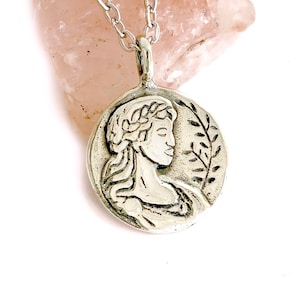 Aphrodite Goddess - Silver Coin Necklace - DOUBLE SIDED - Greek Roman Mythology Jewelry